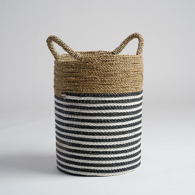 Black and White Seagrass Basket